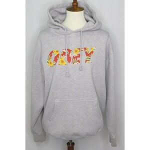 Obey Women's Pullover Hoodie L Gray Floral Graphic Print Cotton Blend Skater